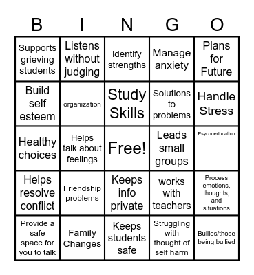 Counselor Bingo Card