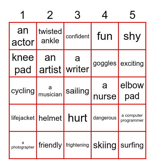 Unit 1-2 words Review Bingo Card