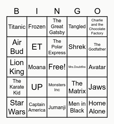 Lumentum Movies Bingo Card