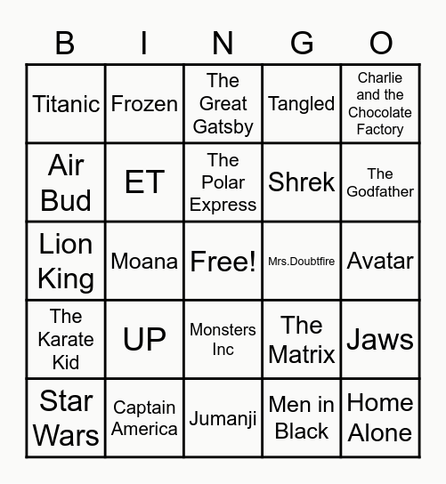 Lumentum Movies Bingo Card