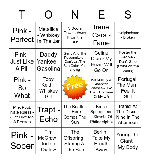 Game Of Tones 9/14/21 Game 2 Bingo Card