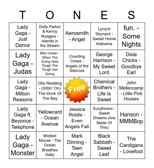Game Of Tones 9/14/21 Game 3 Bingo Card