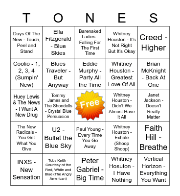 Game Of Tones 9/14/21 Game 5 Bingo Card