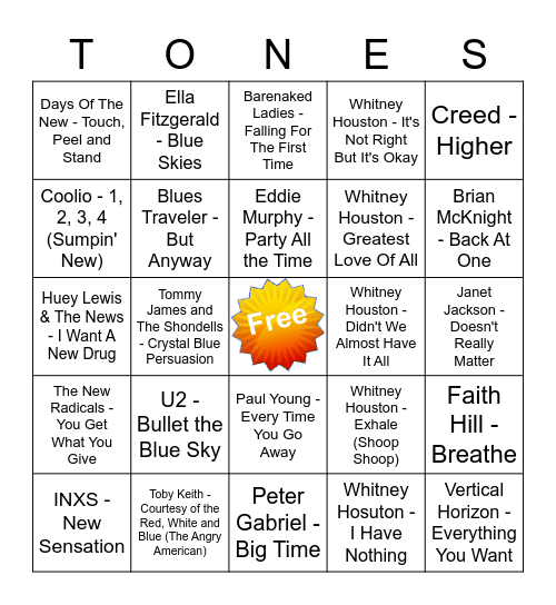 Game Of Tones 9/14/21 Game 5 Bingo Card
