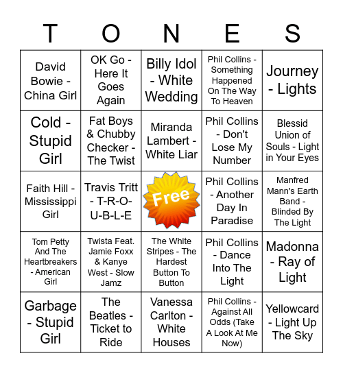 Game Of Tones 9/14/21 Game 6 Bingo Card