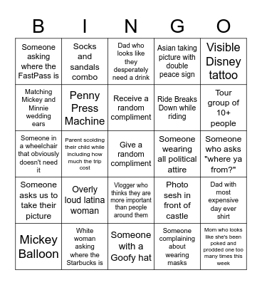 Disney Bingo Card