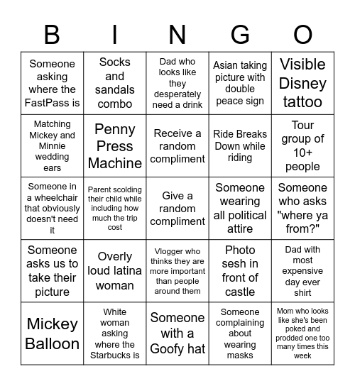 Disney Bingo Card