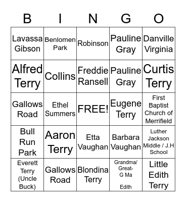 TERRY Bingo Card