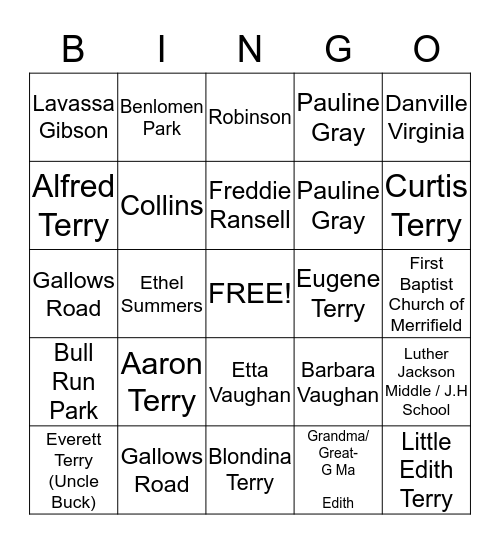 TERRY Bingo Card