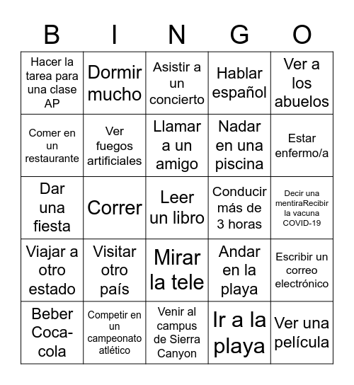 Bingo Verano Bingo Card