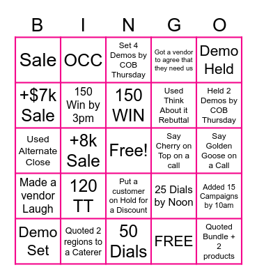 Fast Start Bingo Card