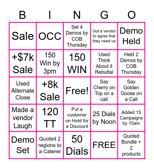 Fast Start Bingo Card
