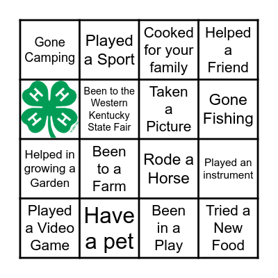 Cloverbud Bingo Card