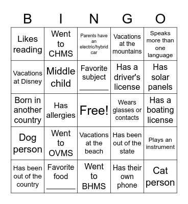 Get to Know You Bingo Card