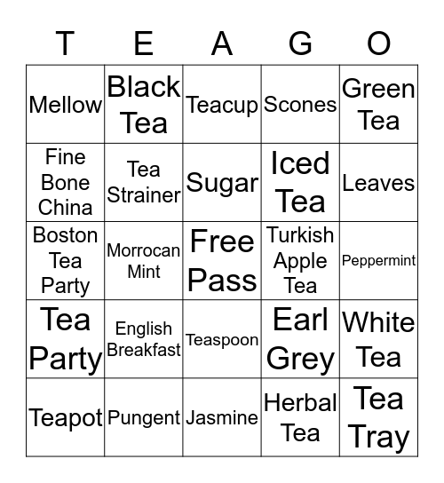 Tea Bingo Card