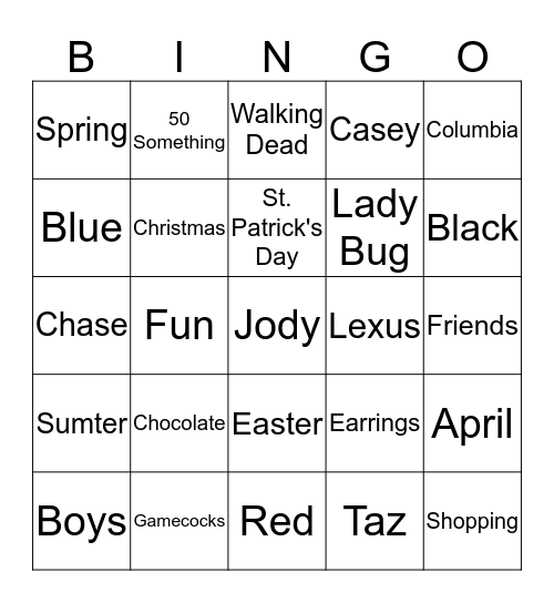 Jody's Birthday Bingo Card