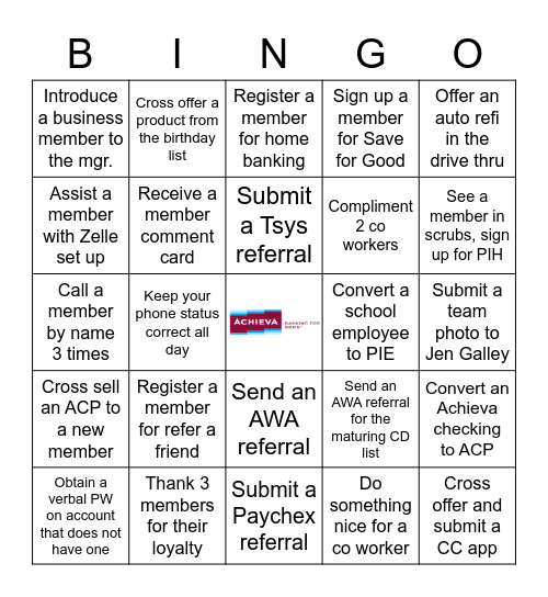 Achieva Bingo! Bingo Card