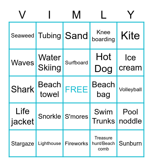 Vimly's 2021 Picnic Bingo Card