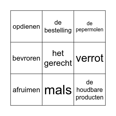 Eten en drinken Bingo Card