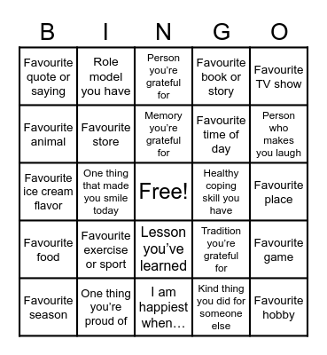 Ice-Breaker Gratitude Bingo Card