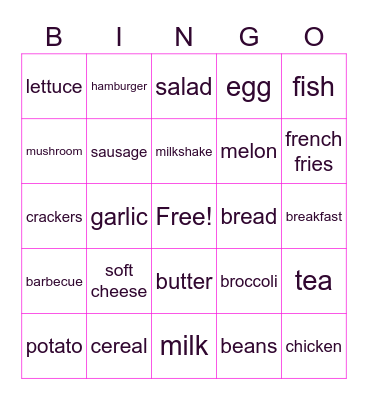 FOOD BINGO Card