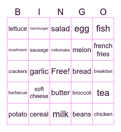 FOOD BINGO Card