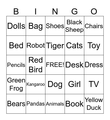 What's in the zoo? / What's in the room? Bingo Card