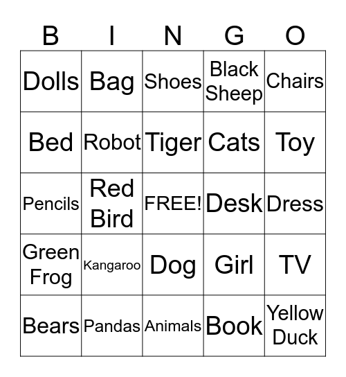 What's in the zoo? / What's in the room? Bingo Card