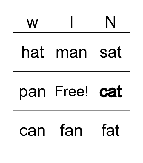 -at and -an Families Bingo Card