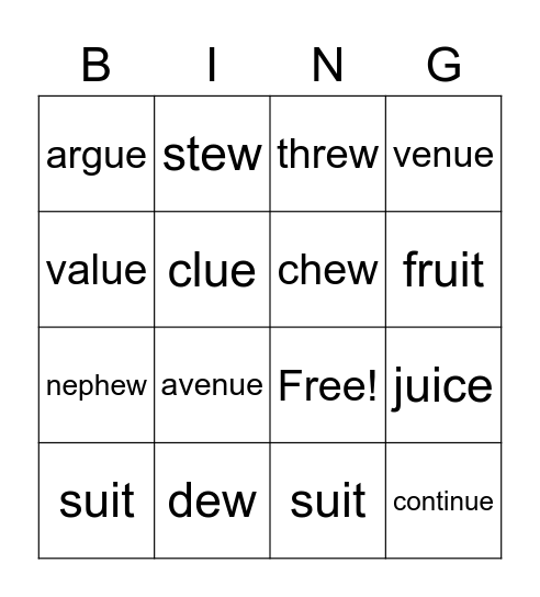 4.2 spelling word bing Bingo Card