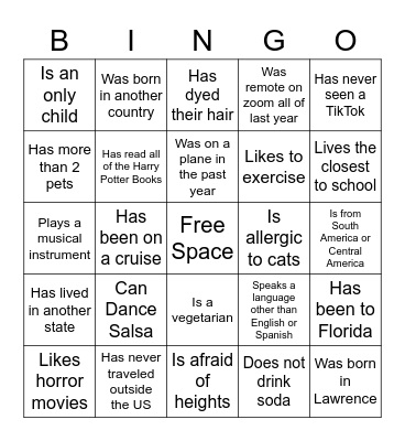 Get To Know You Bingo Card