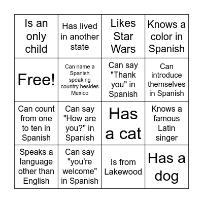 Bingo: Día 1 Español 2 Bingo Card