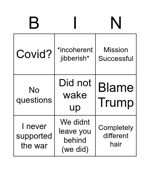 Biden Bingo Card