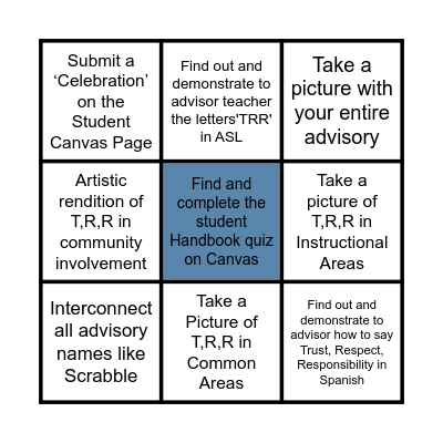 TRR and Handbook T's or X's Bingo Card
