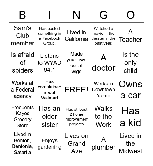 Welcome to the Neighborhood Bingo Card