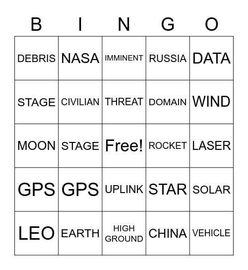 SPACE LAW BINGO Card