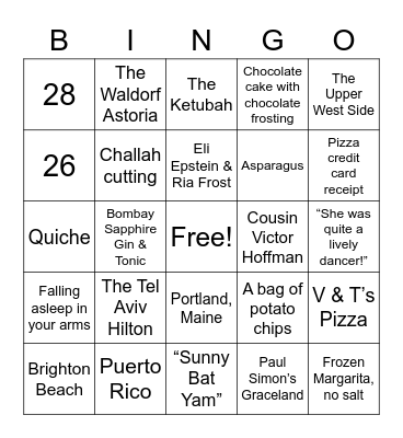 Monita & Charles 40th Wedding Anniversary Bingo Card