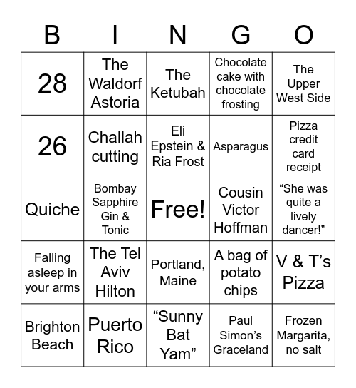 Monita & Charles 40th Wedding Anniversary Bingo Card