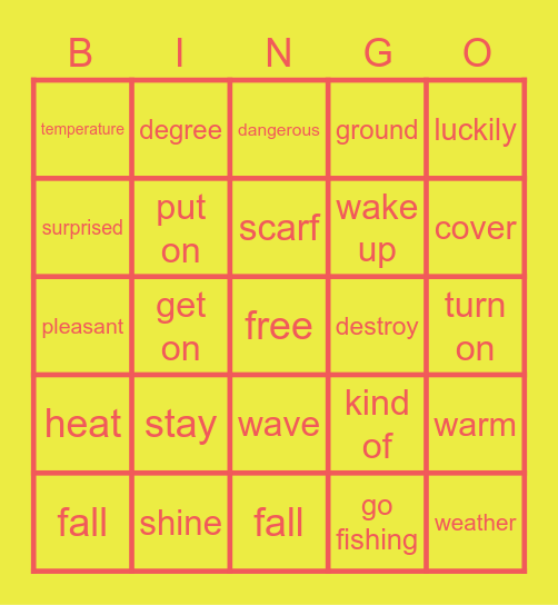 Sky High P.10 Vocabulary Bingo Card