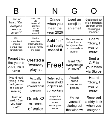 Working from Home BINGO Card