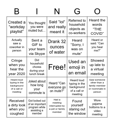 Working From Home BINGO Card