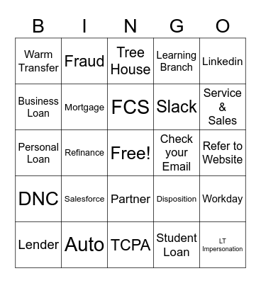 New Hire Bingo Card
