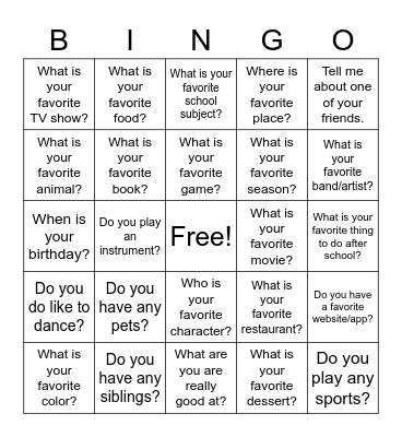 Get to Know You BINGO Card