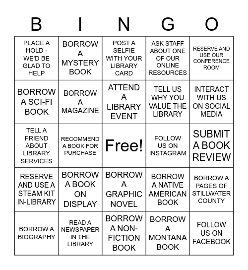 STILLWATER COUNTY LIBRARY Bingo Card