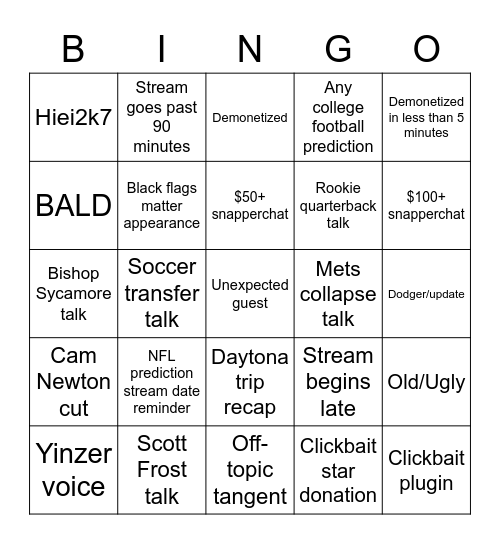 Dumpster Fire Bingo Card