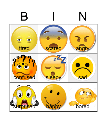 Feelings and emotions Bingo Card