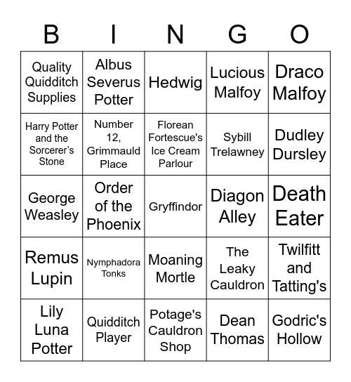 HARRY POTTER Bingo Card