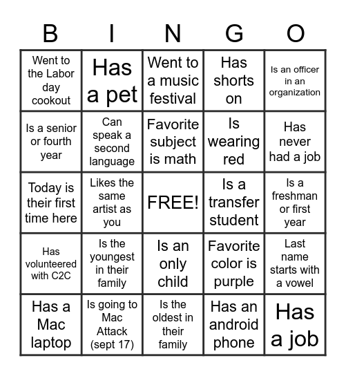 Interactive Bingo Card