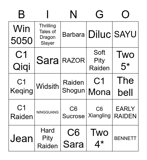raiden shogun im free this saturd Bingo Card