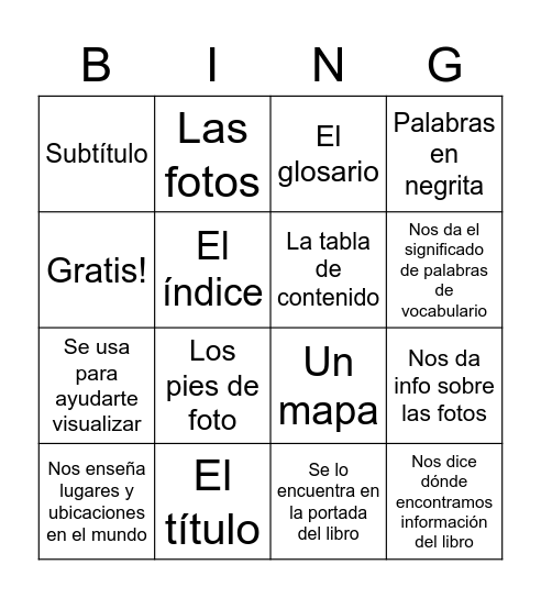 Los Textos Informativos Bingo Card